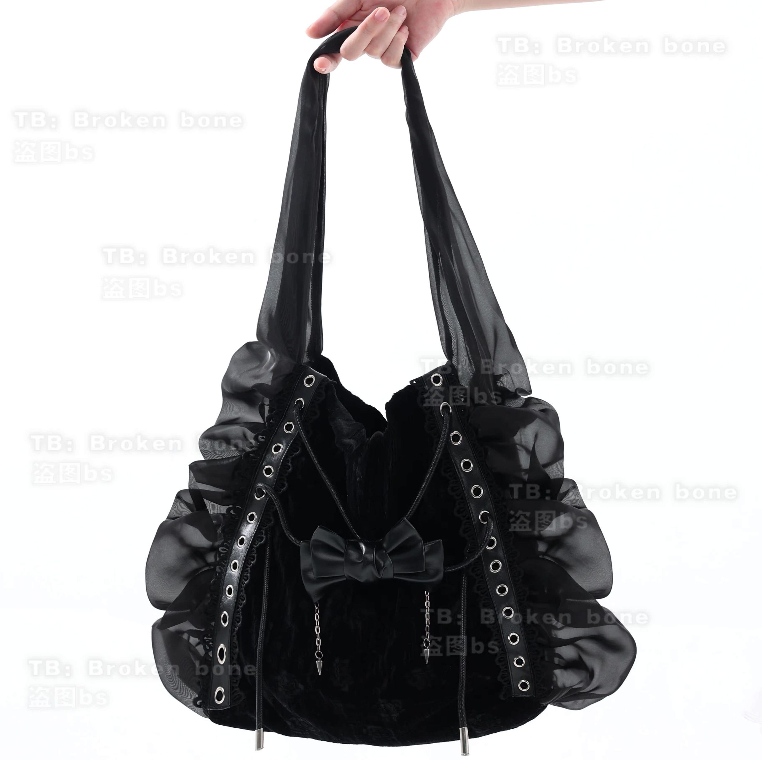 VELVET BOW LACEY SHOULDER BAG