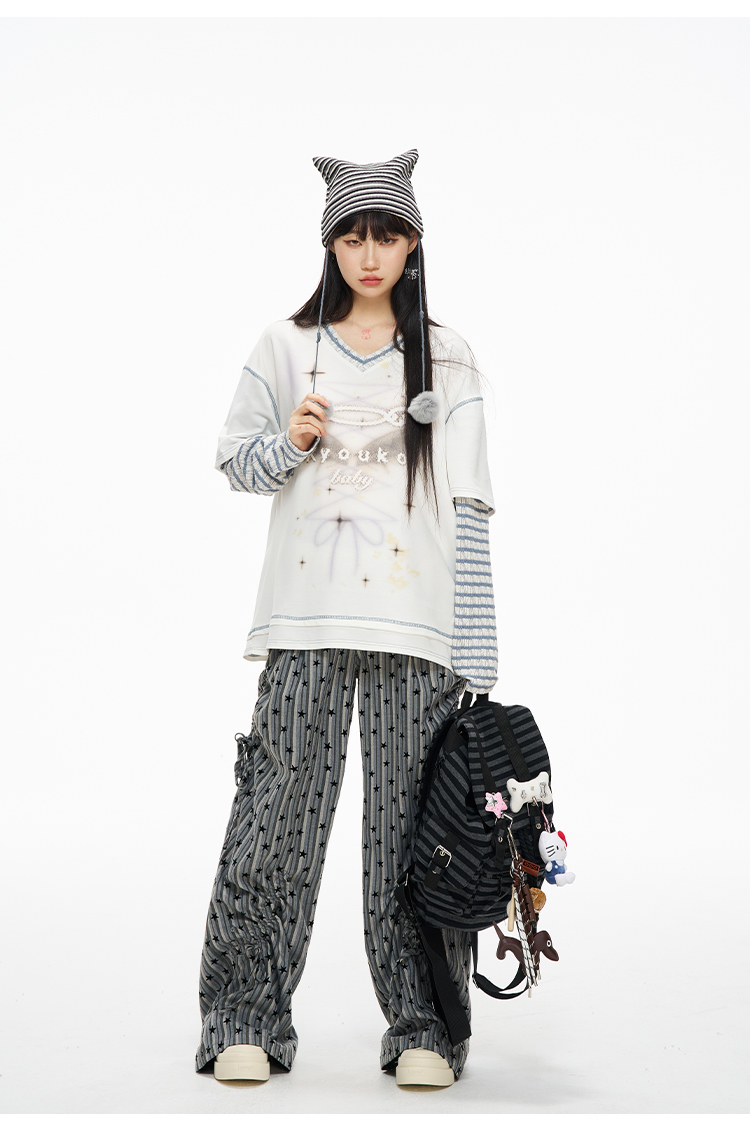 STRIPED LAYERED BAGGY TSHIRT