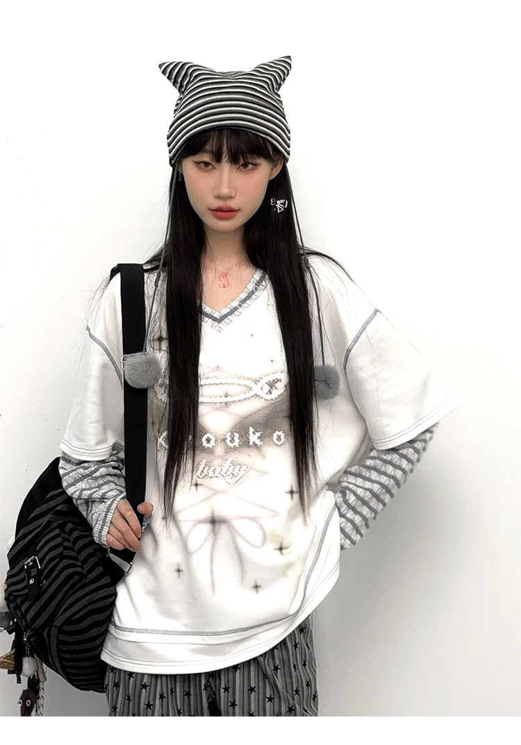 STRIPED LAYERED BAGGY TSHIRT