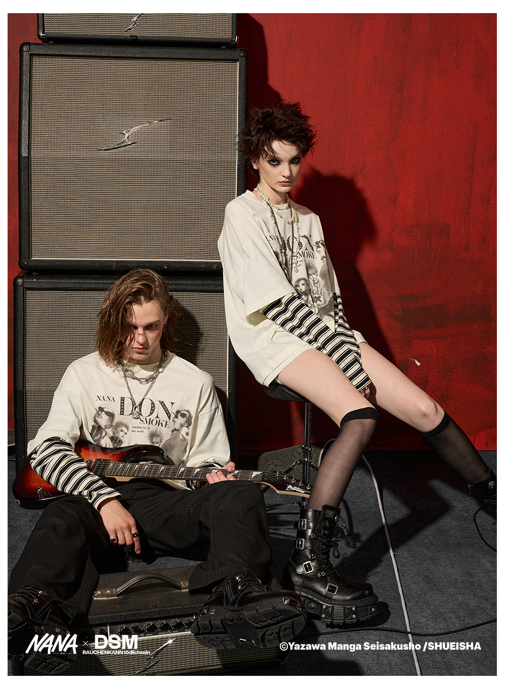 DSM x NANA's official collaboration Black Stones patchwork long-sleeved T-shirt is unisex