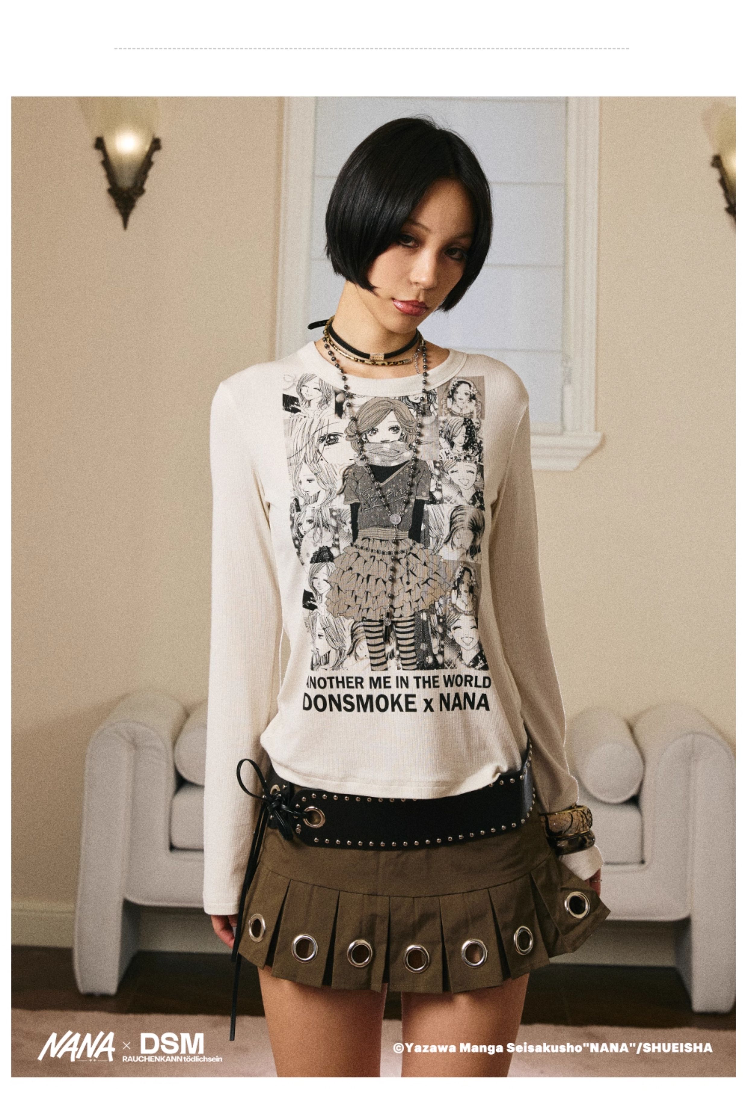 DONSMOKE genuine authorized NANA character puzzle print shoulder T-shirt DSM anime casual long sleeve