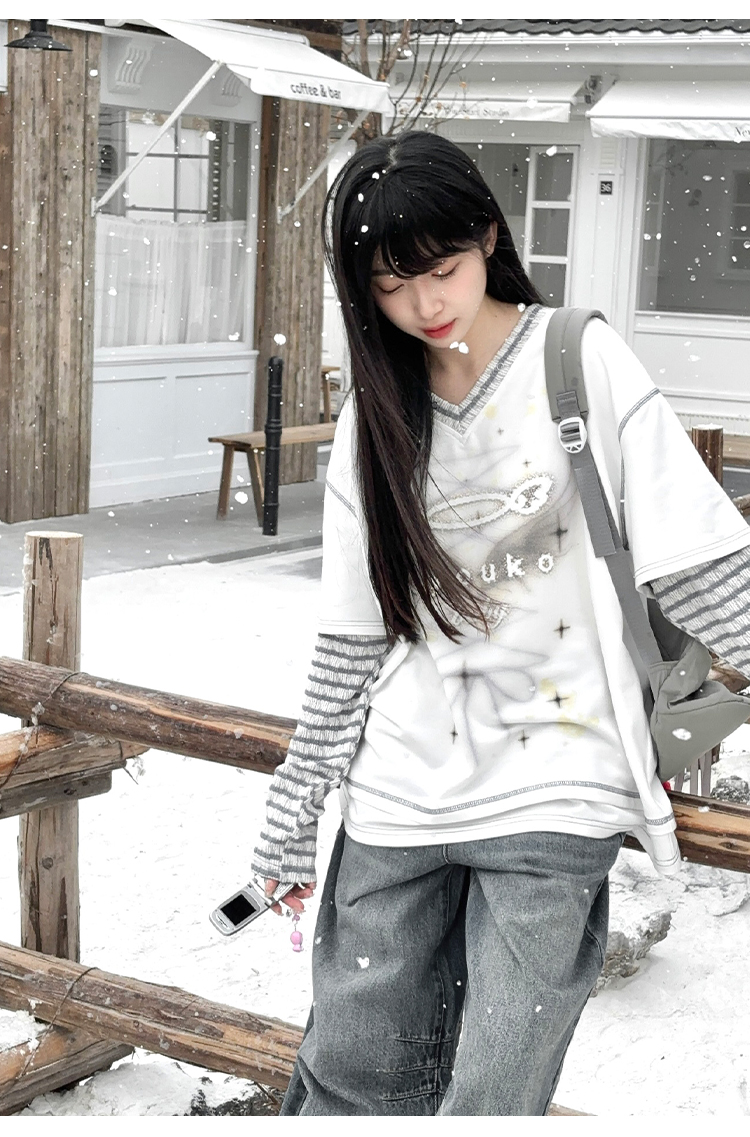 STRIPED LAYERED BAGGY TSHIRT