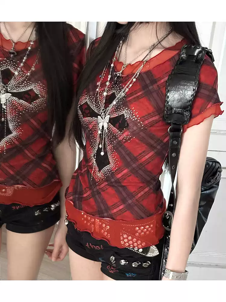 LACE CROSS MESH T-SHIRT