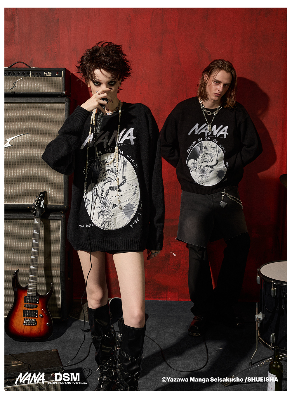 DSM x NANA genuine collaboration appliqué embroidered crewneck loose sweater languid style unisex autumn and winter