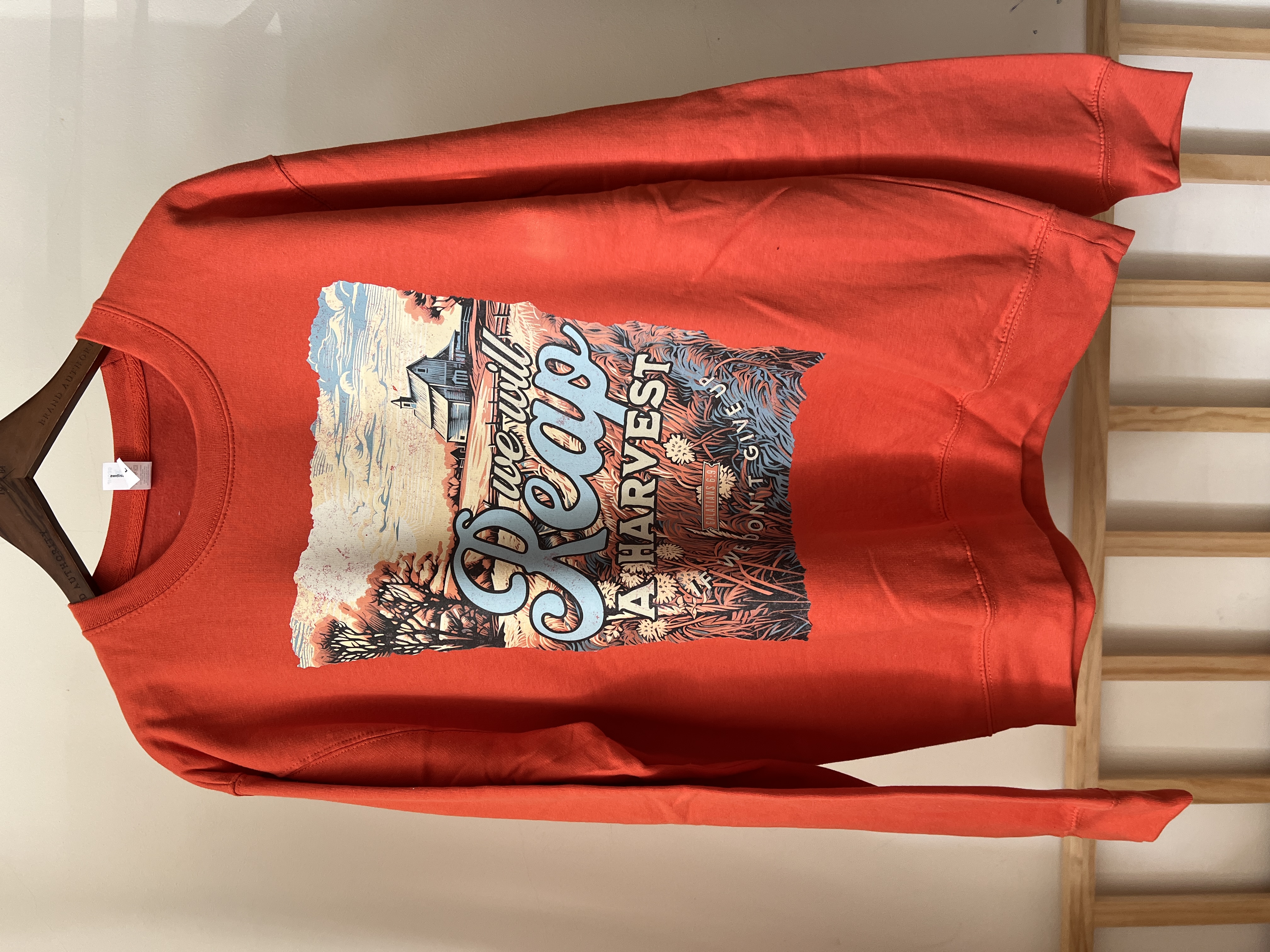 Bluză de toamnă, imprimată cu mesaj creștin, galateni 6:9, culoare portocaliu, mărimea L