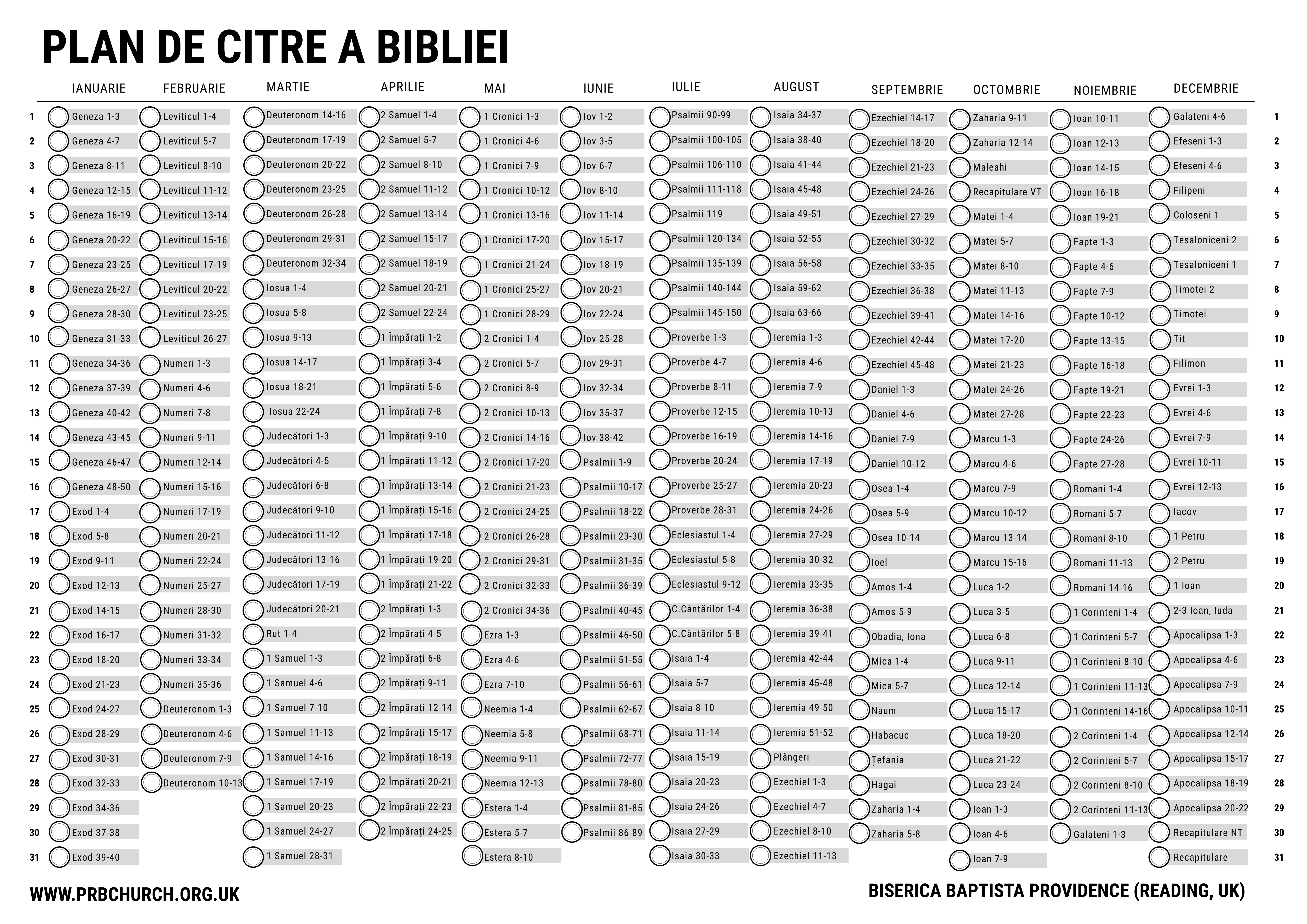 Poster cu Planul de citire a Bibliei