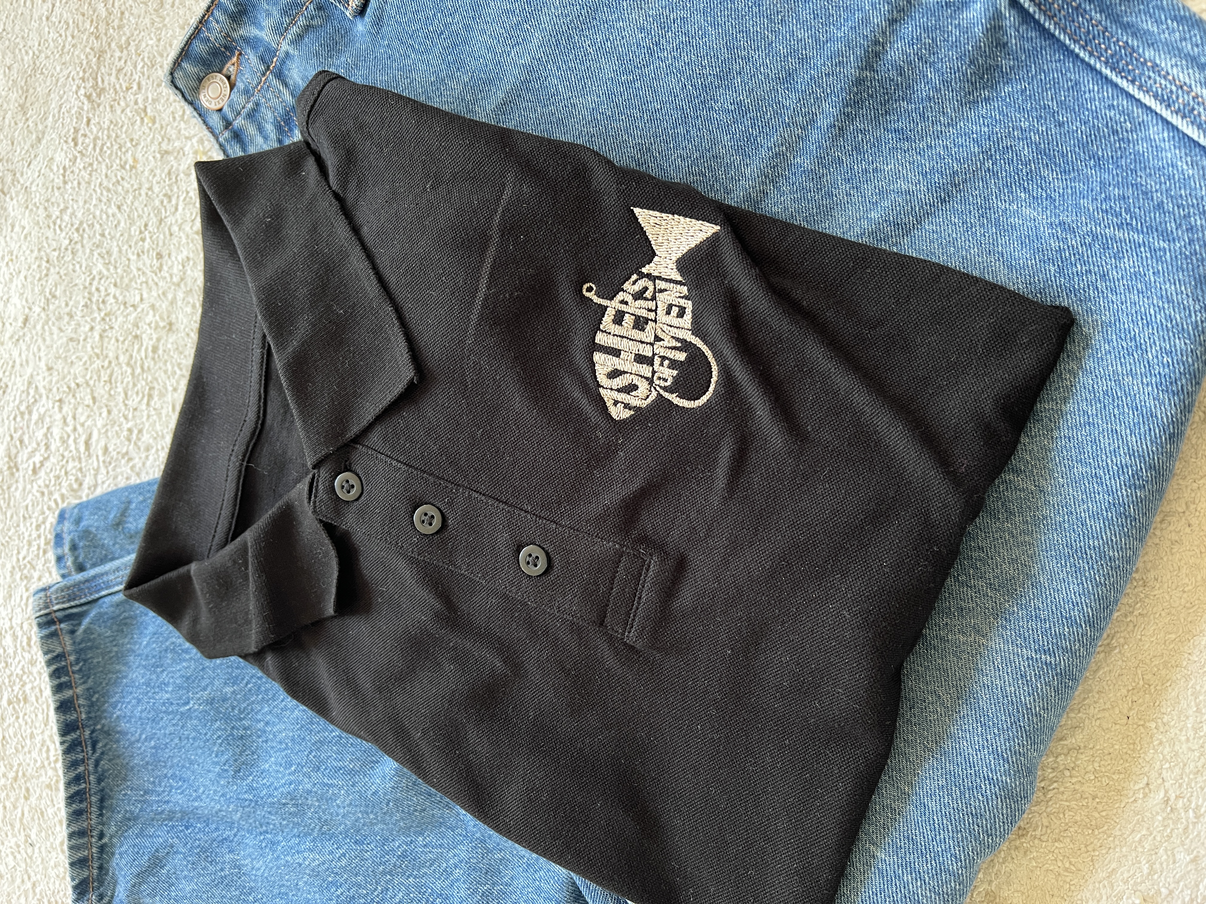 Tricou polo brodat cu mesajul: Fishers of men, mărimea XL bărbați , culoarea negru