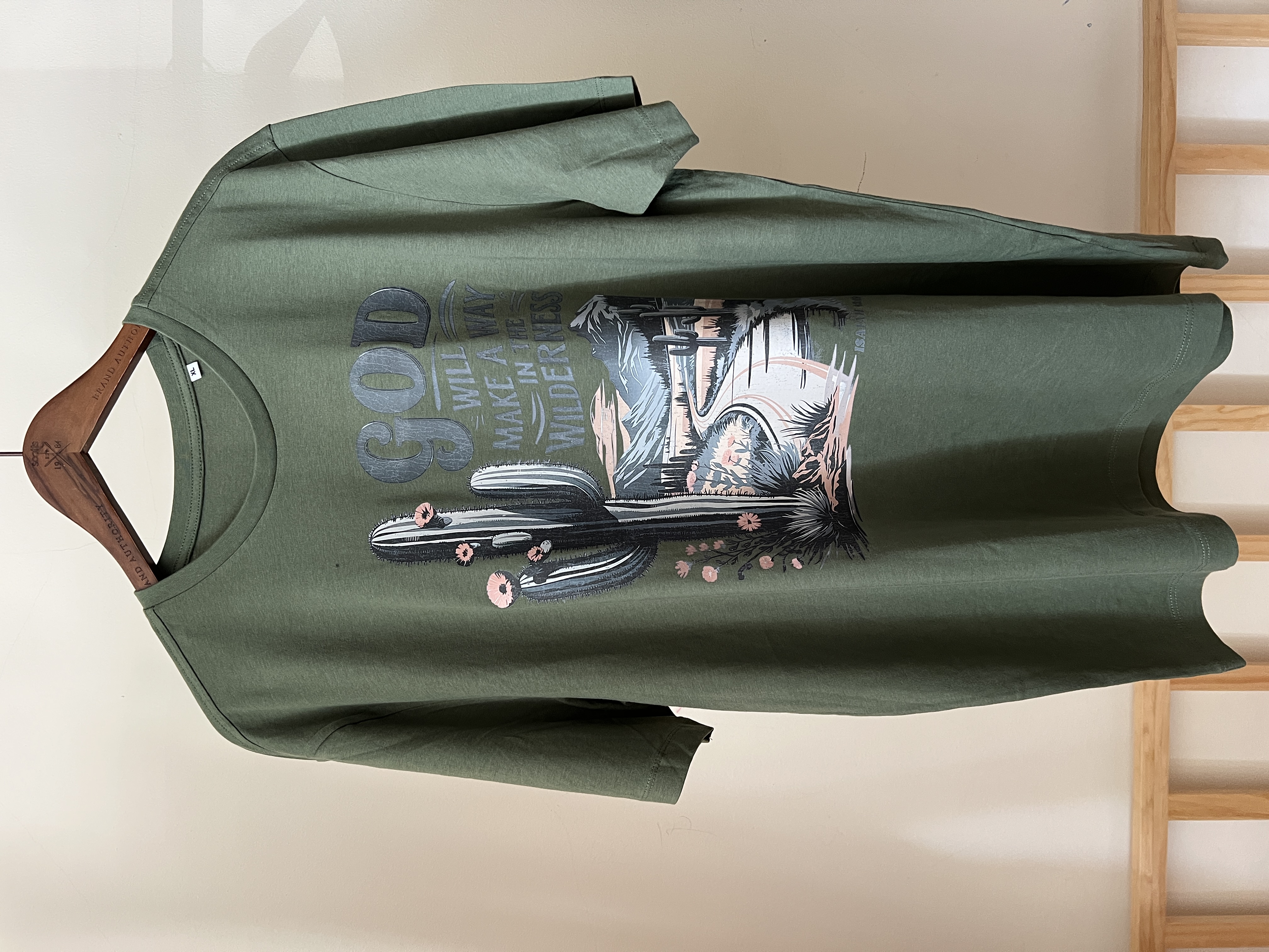 Tricou  imprimat cu mesajul God will make a way, mărime XL unisex, verde militar