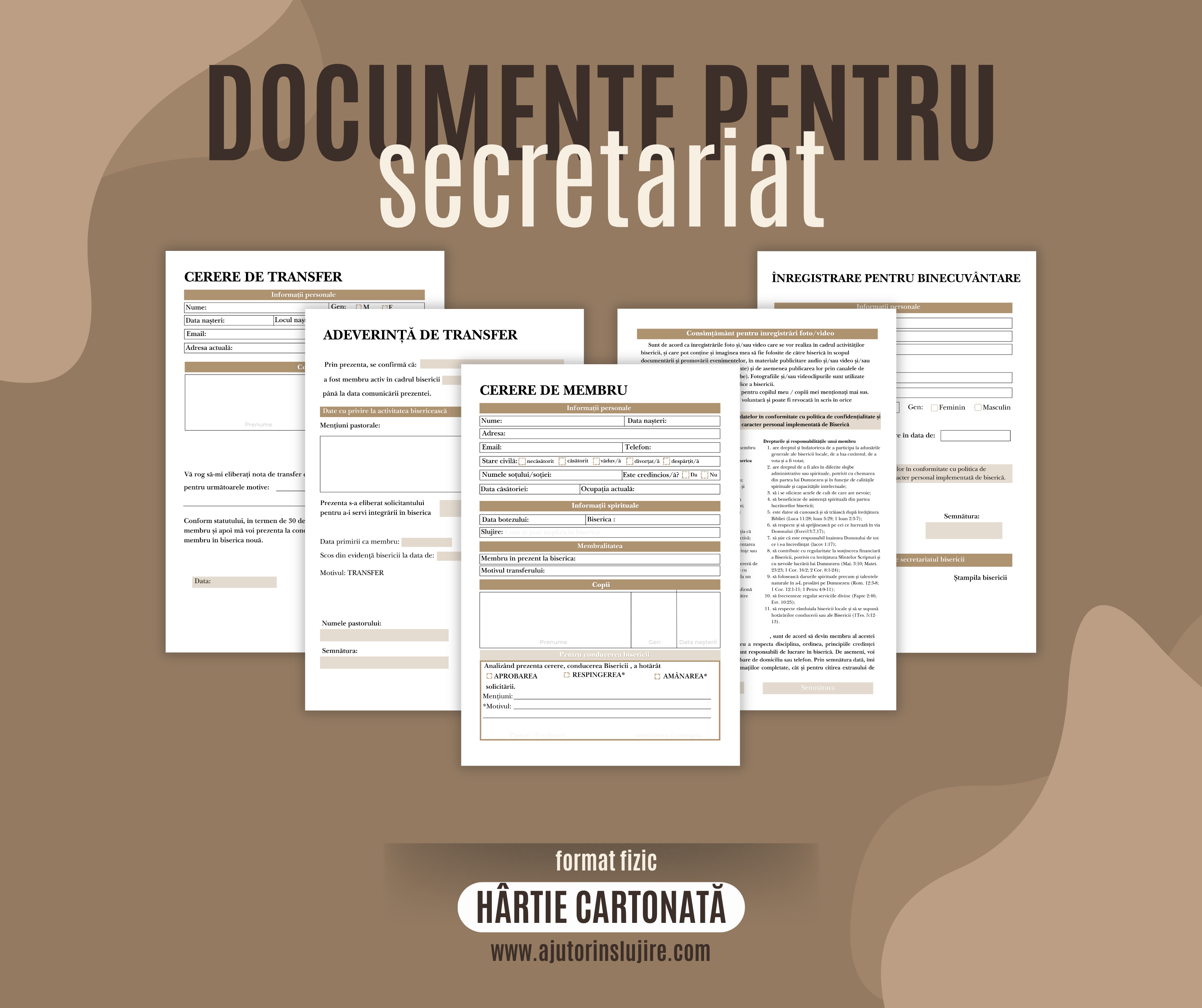 Documente pentru secretariat, hârtie cartonată, 10 exemplare din fiecare