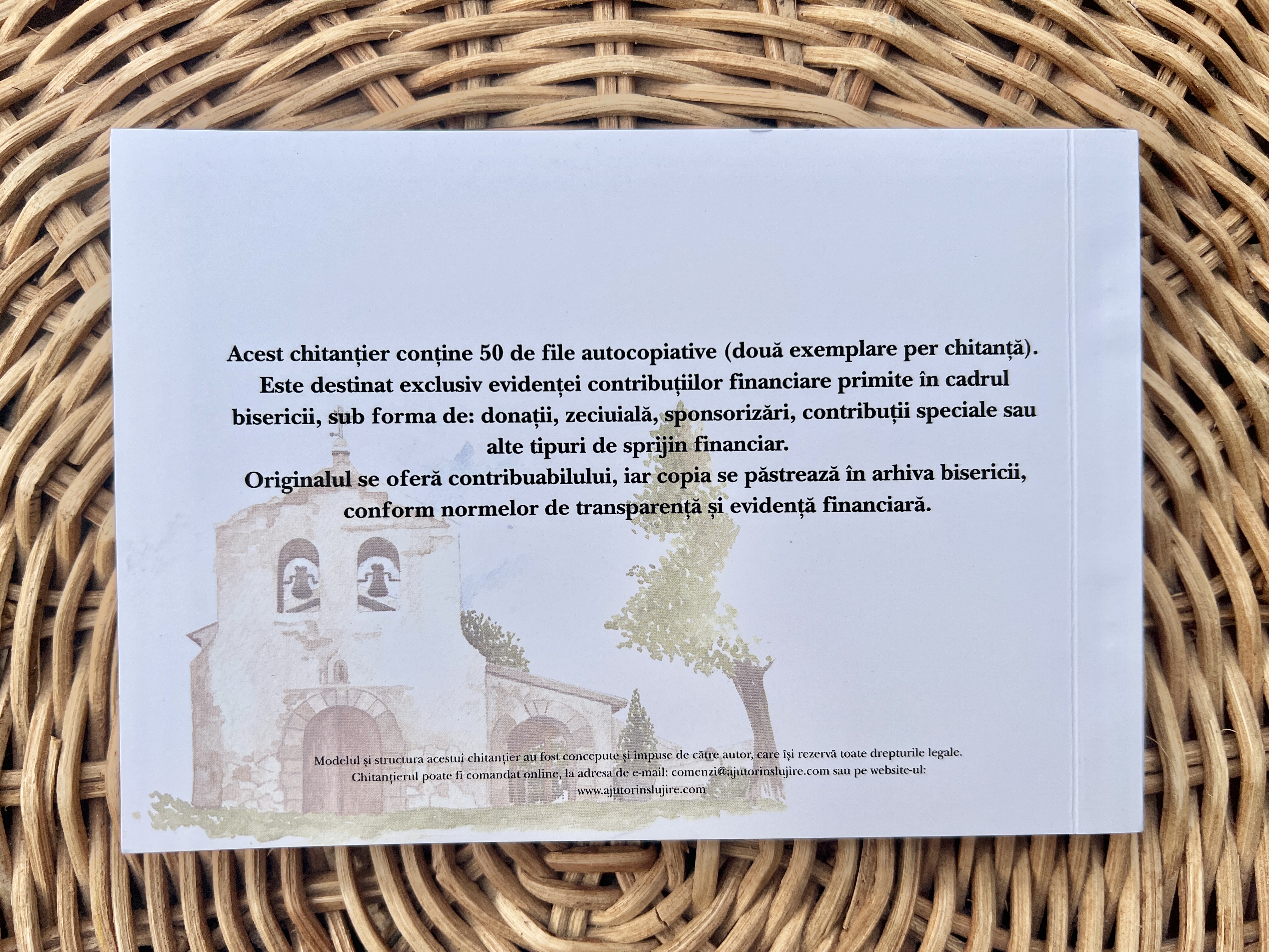 Chitanțier cu design special pentru biserici, 50 pagini auto-copiative