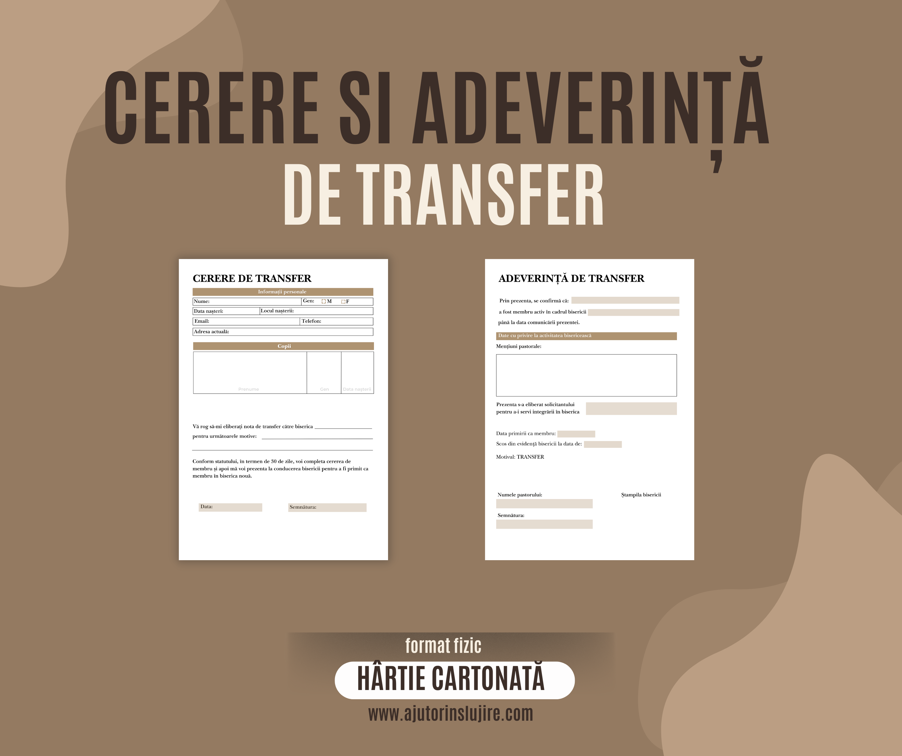 Cerere și adeverință de transfer, hârtie cartonată, 10 exemplare din fiecare