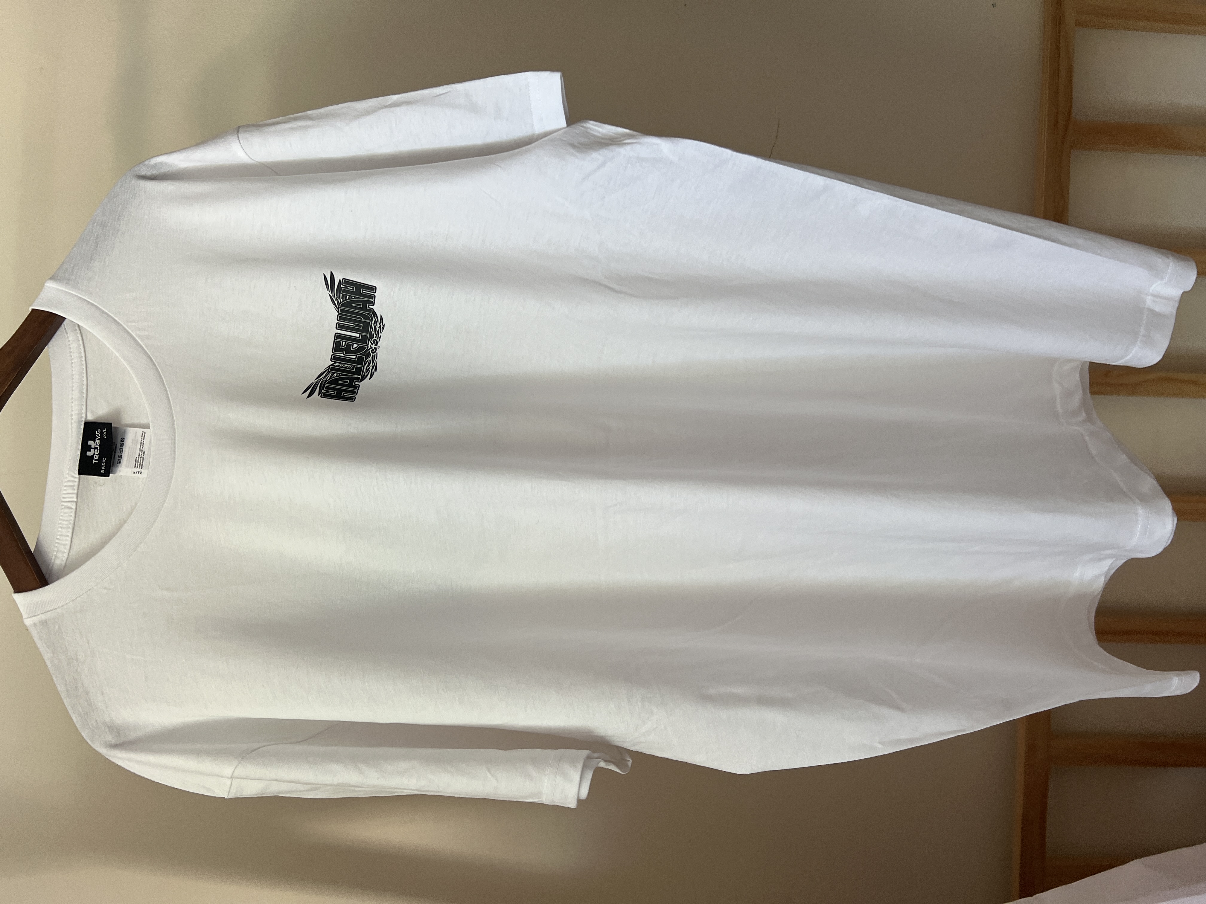 Tricou imprimat cu mesajul Hallelujah, mărime S și XXL, alb și gri