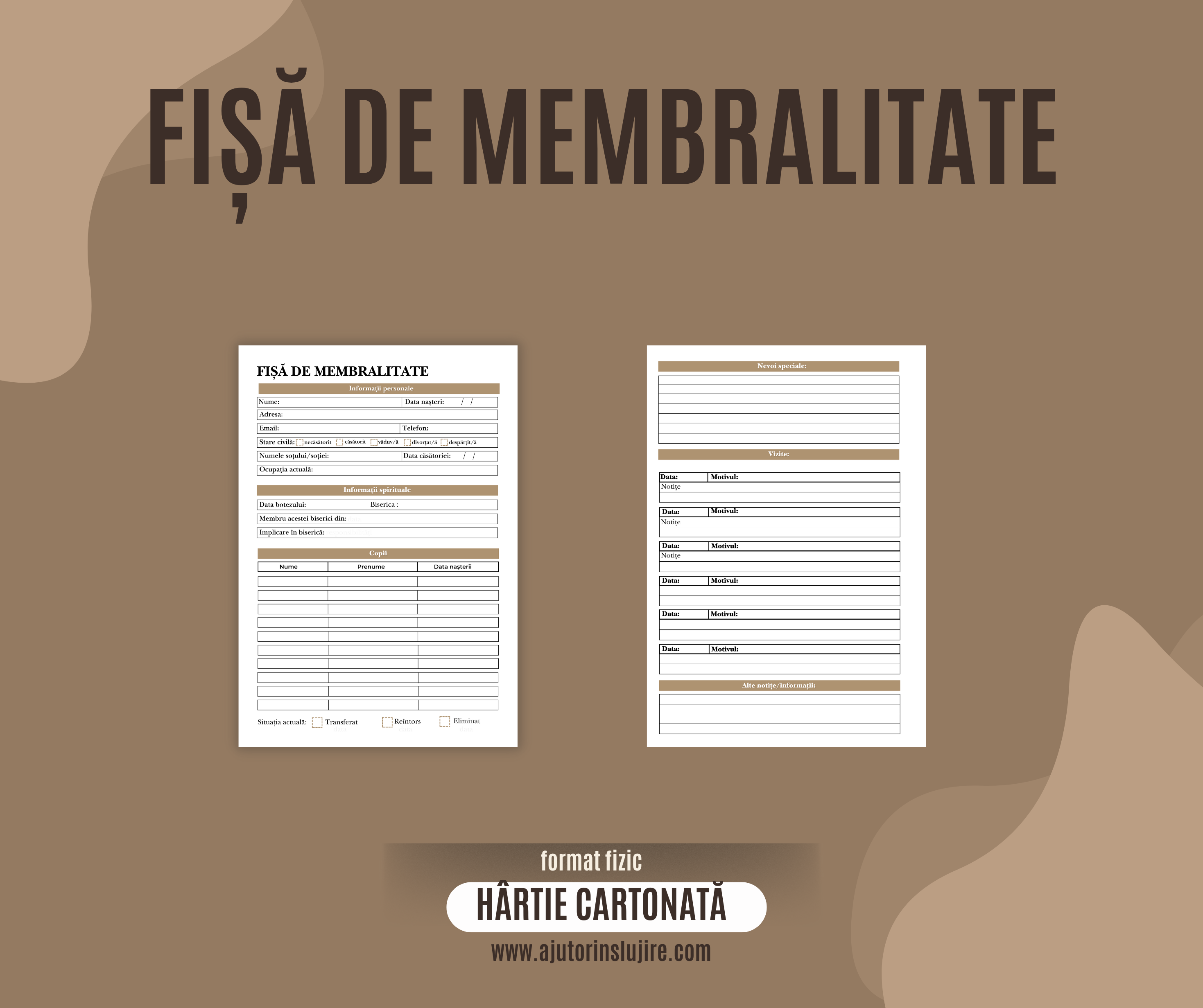 Fișă de membralitate, hârtie cartonată, set de 25/50/75/100 de bucăți