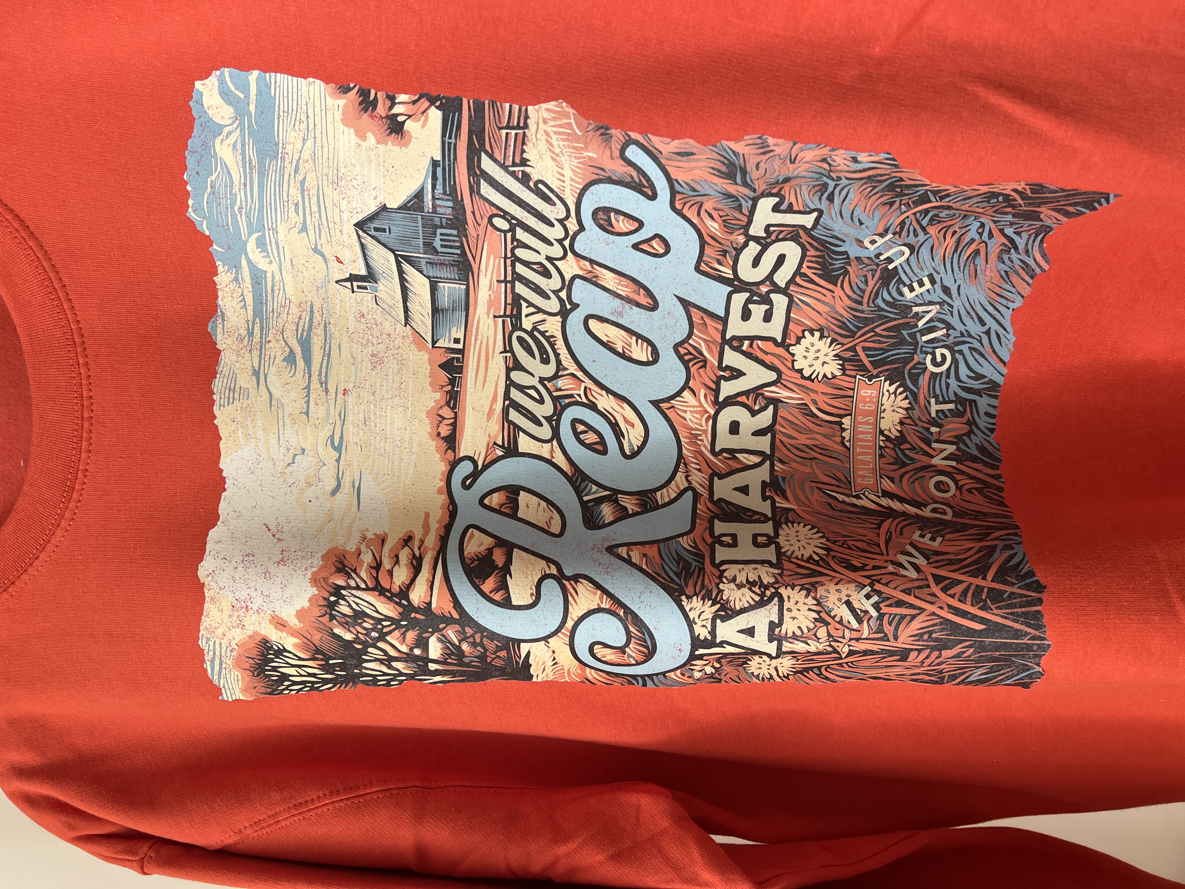 Bluză de toamnă, imprimată cu mesaj creștin, galateni 6:9, culoare portocaliu, mărimea L