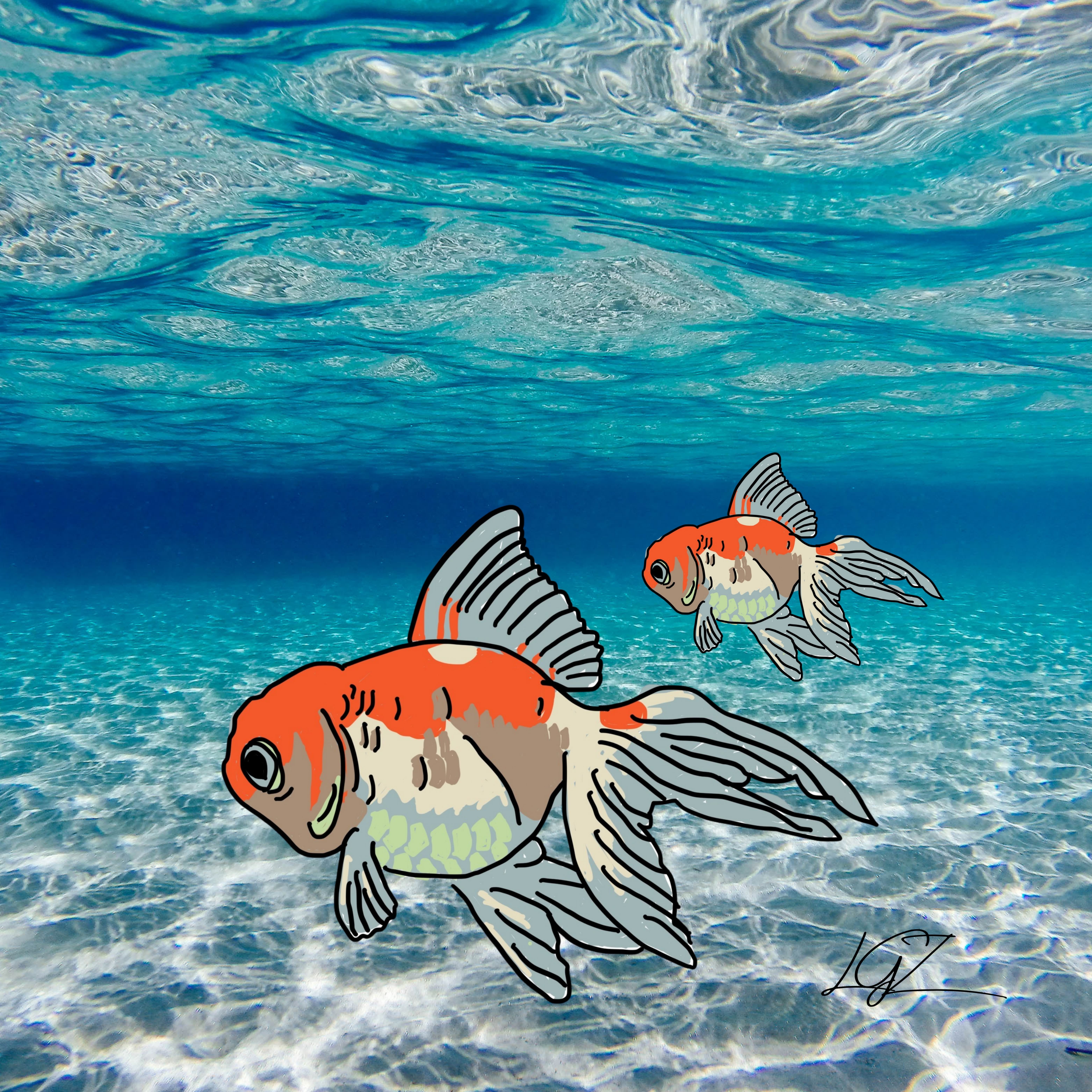 Aquatic Goldfish Art Print
