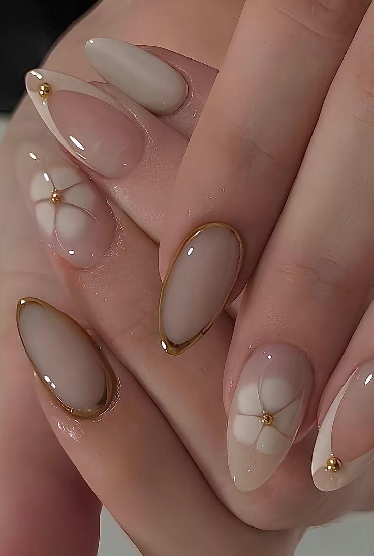 Elegant Nude Floral Nail Art