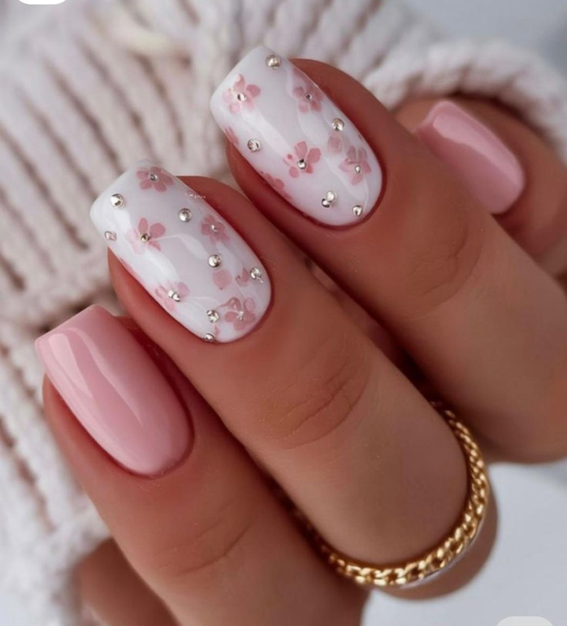 Floral Pink Spring Nail Art