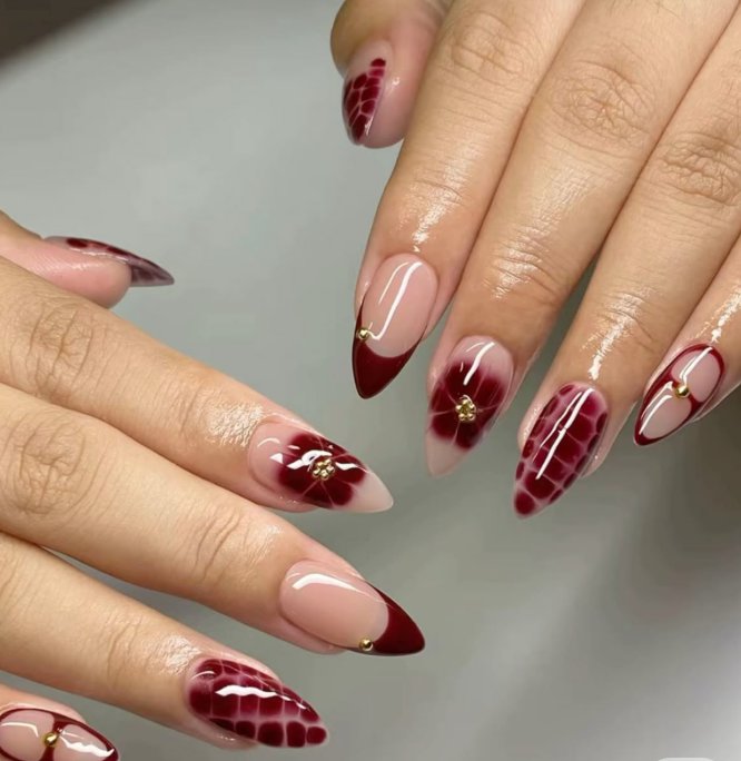 Elegant Burgundy Nail Art Set