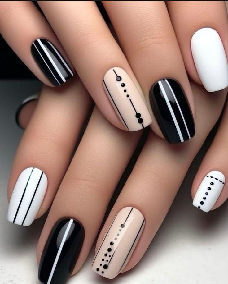 Monochrome Geometric Nail Art
