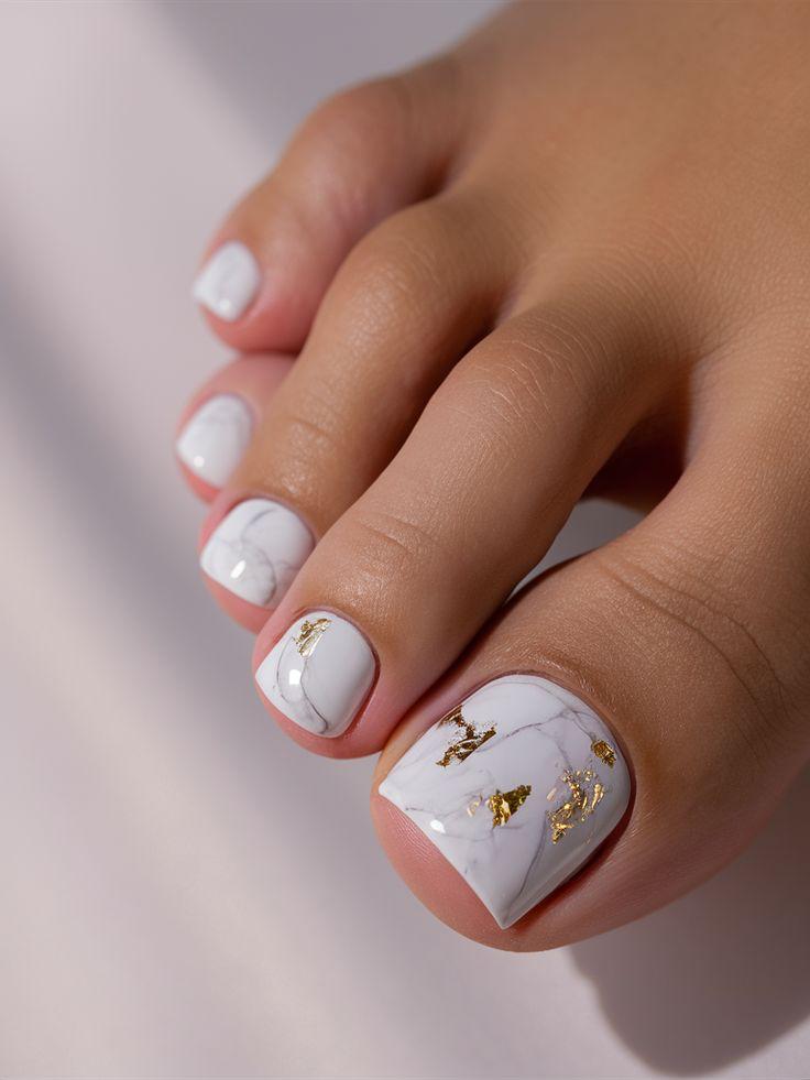 White Marble Toe Nail Press-Ons
