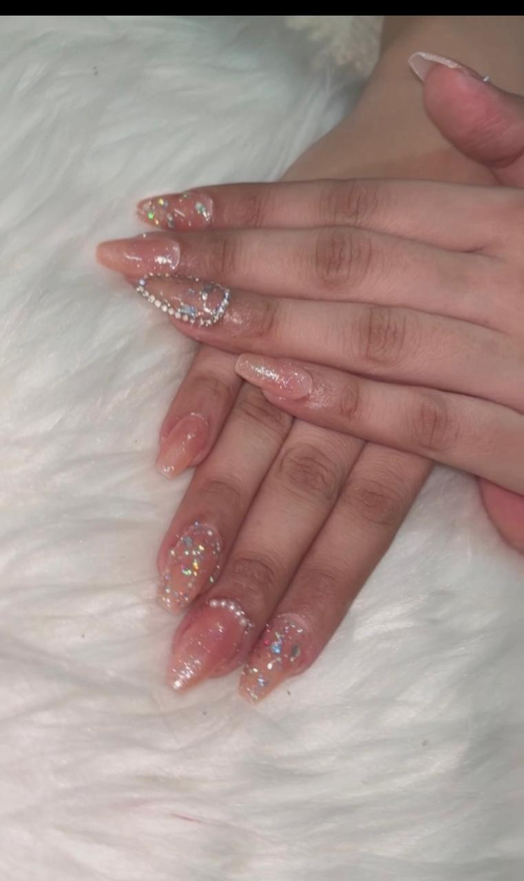 Glitter and Rhinestone Acrylic Nails