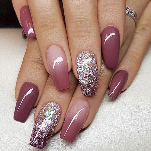 Elegant Pink Glitter Acrylic Nails