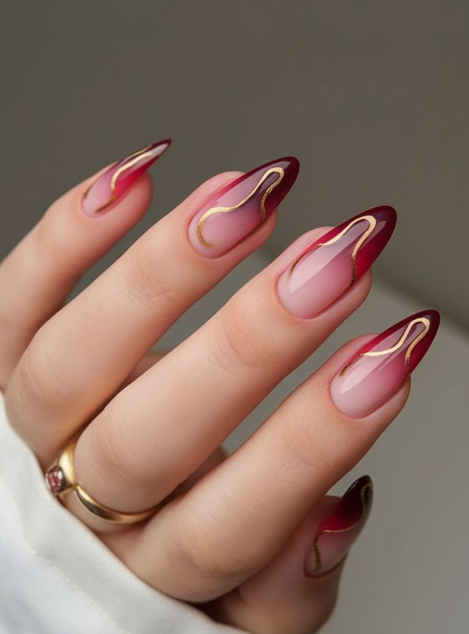 Elegant Red Gradient Nail Art