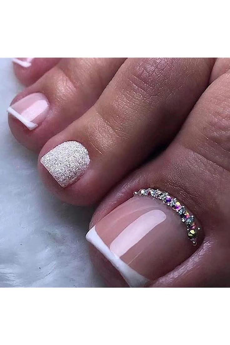 French nails with Rhinestone Accents