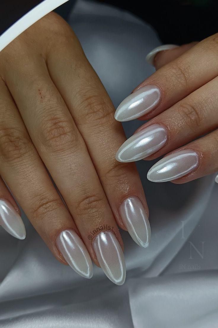Pearl White chrome nails