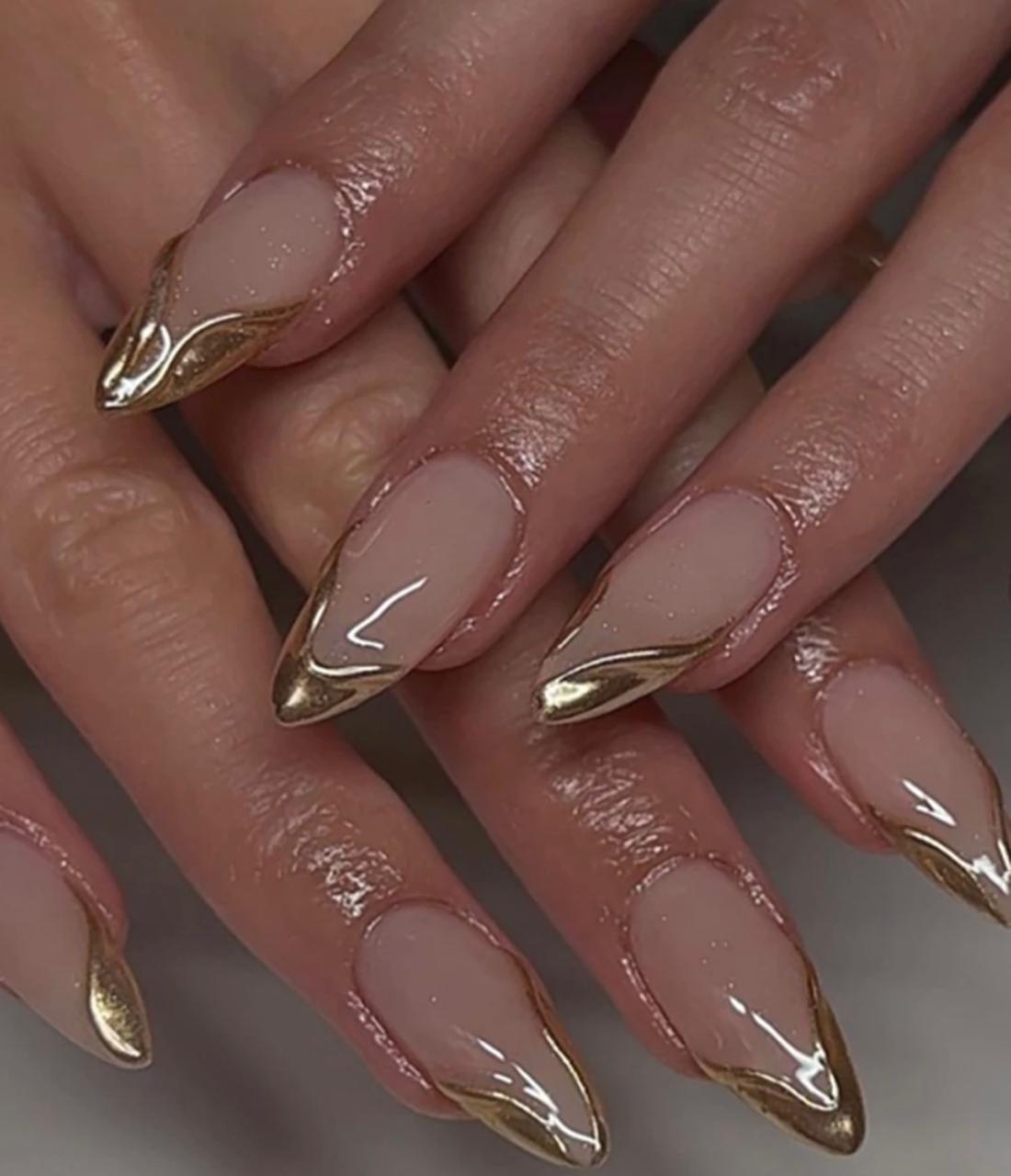 Gold-Tipped Stiletto Nails