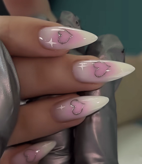 Pink Ombre Heart Nail Art