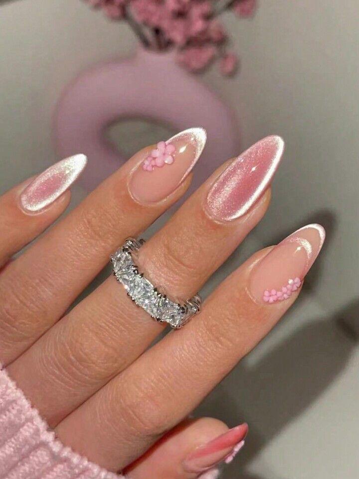 Elegant flower cat eye nails