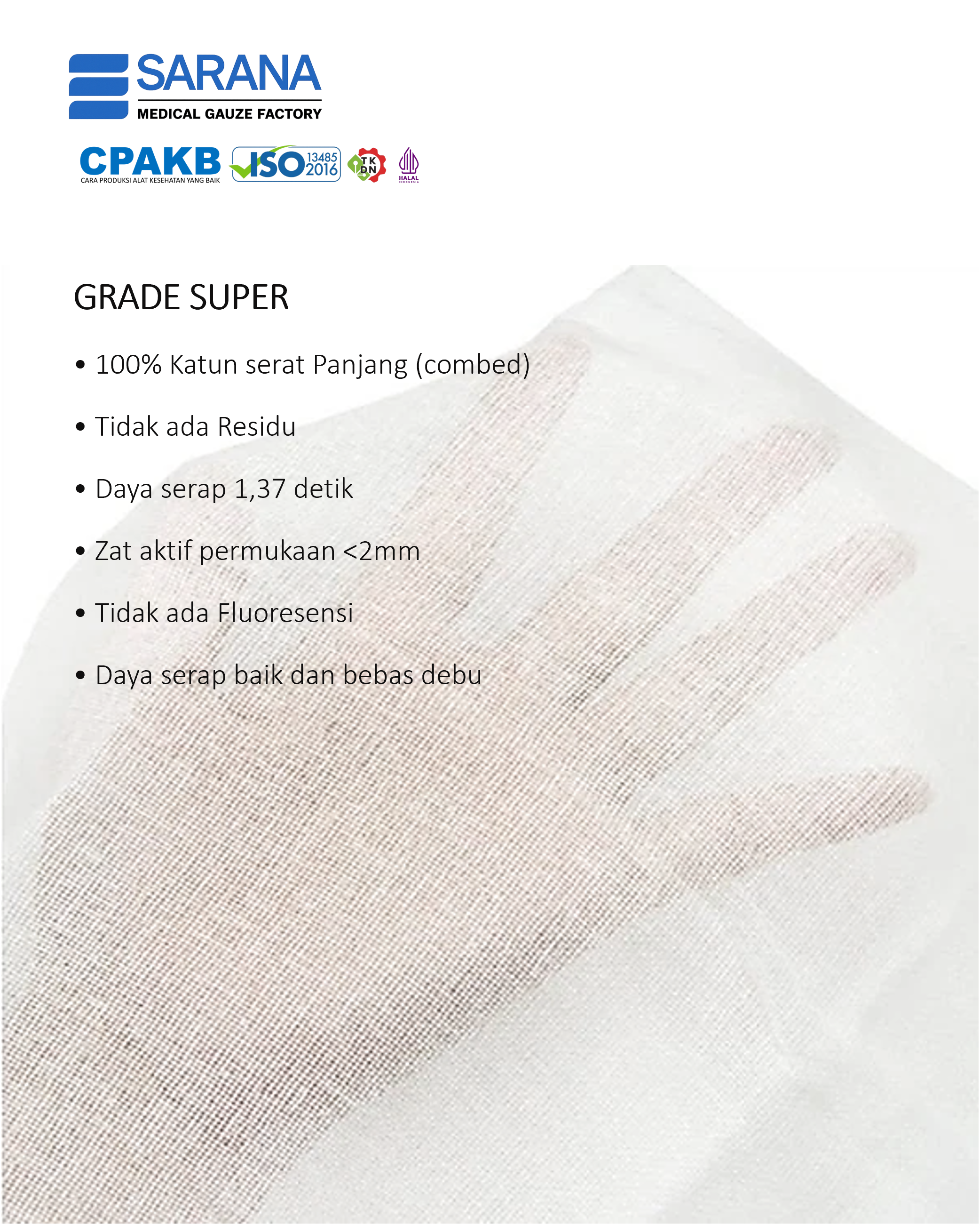 Kasa Roll 80 cm x 40 yard  Grade Super - 100% Katun Serat Panjang (Combed)