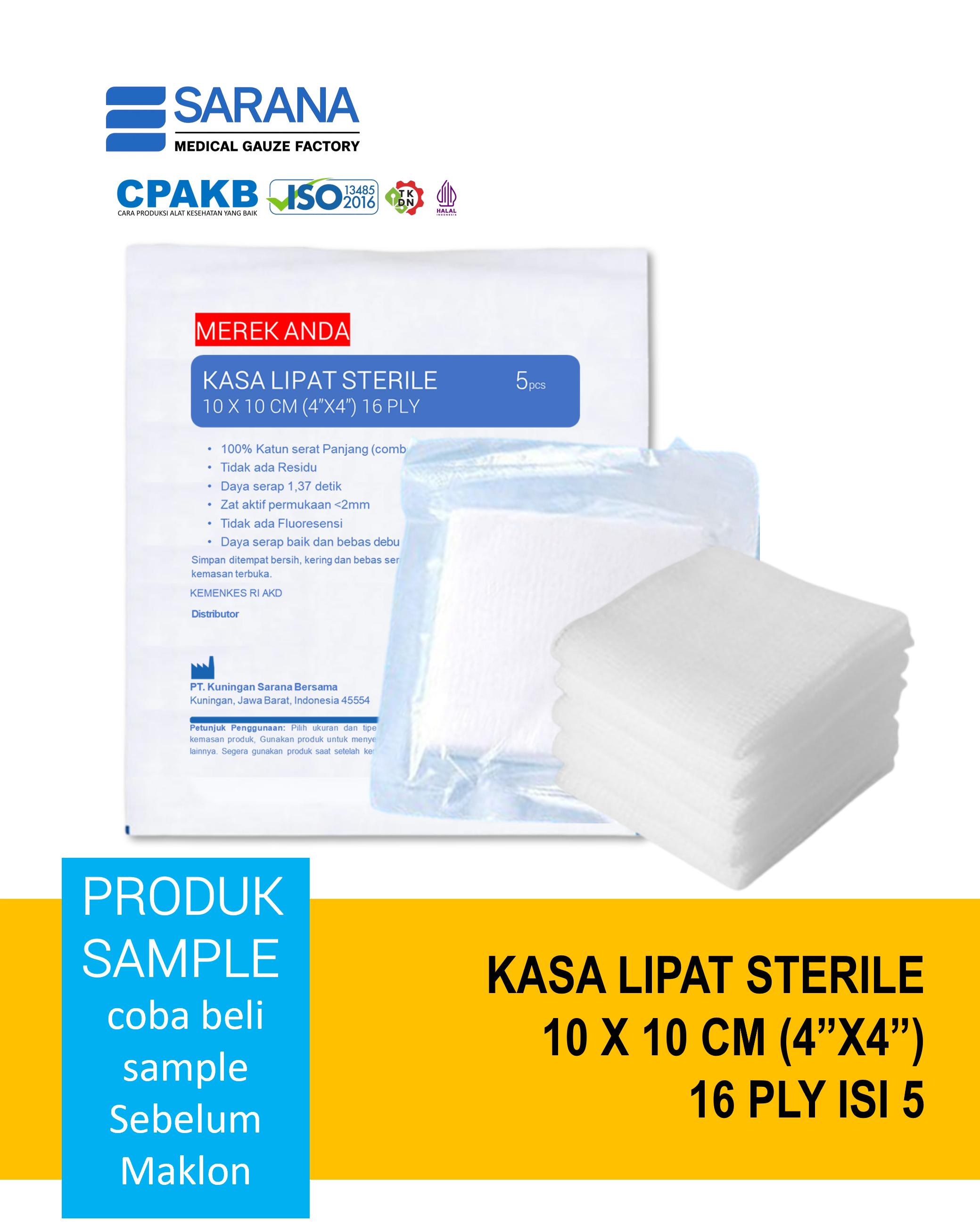 Kasa Lipat Sterile 10 x 10 cm (4"x4")  16 Ply Isi 5