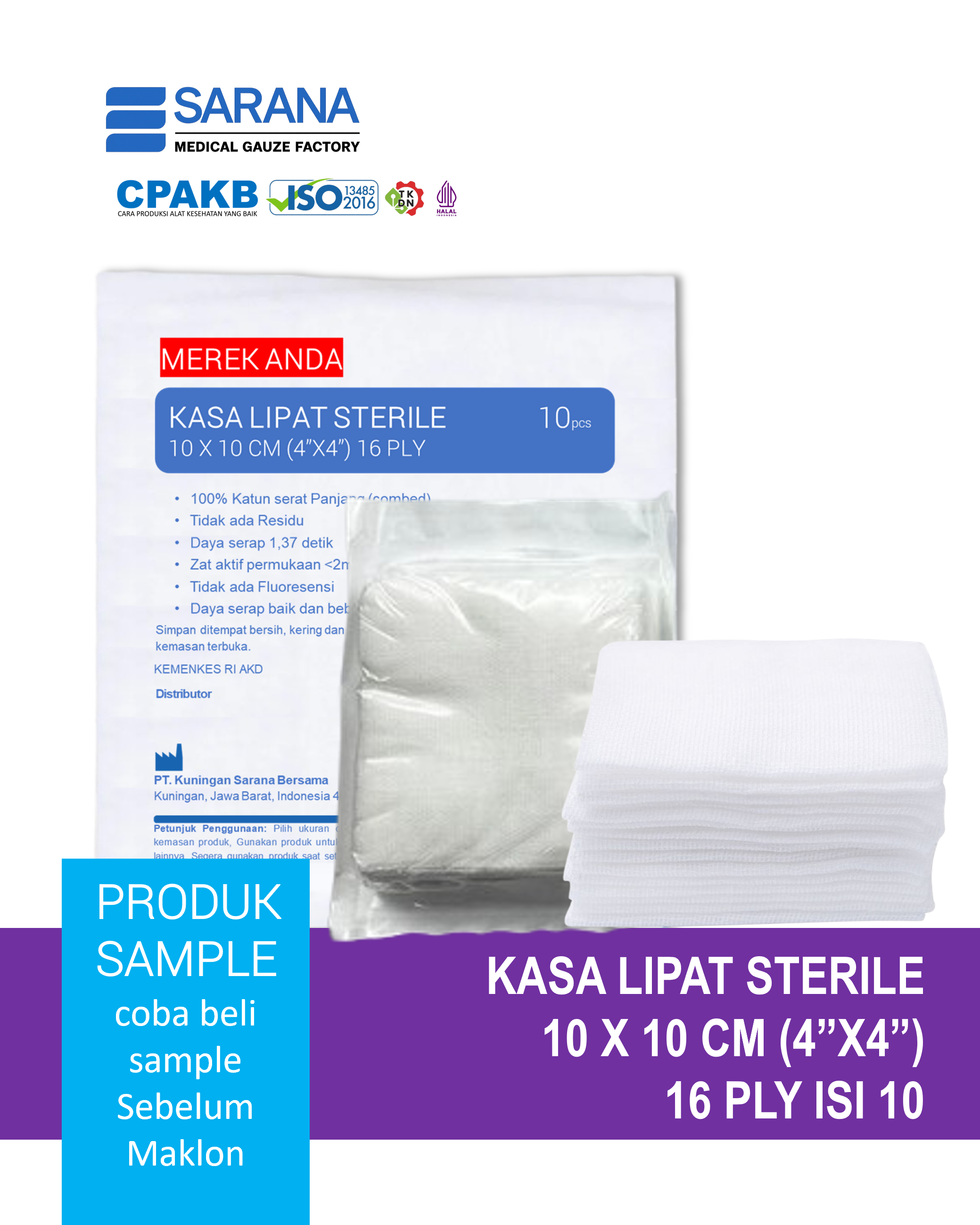 Kasa Lipat Sterile 10 x 10 cm (4"x4")  16 Ply Isi 10