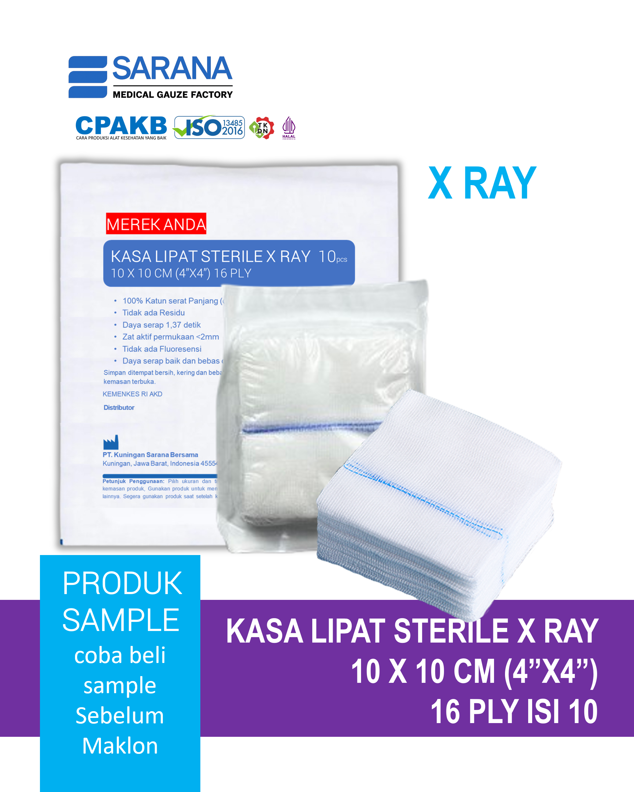 Kasa Lipat Sterile 10 x 10 cm (4"x4") X RAY  16 Ply Isi 10
