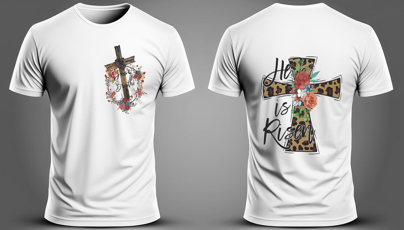 Floral Cross 'He Is Risen' T-Shirt