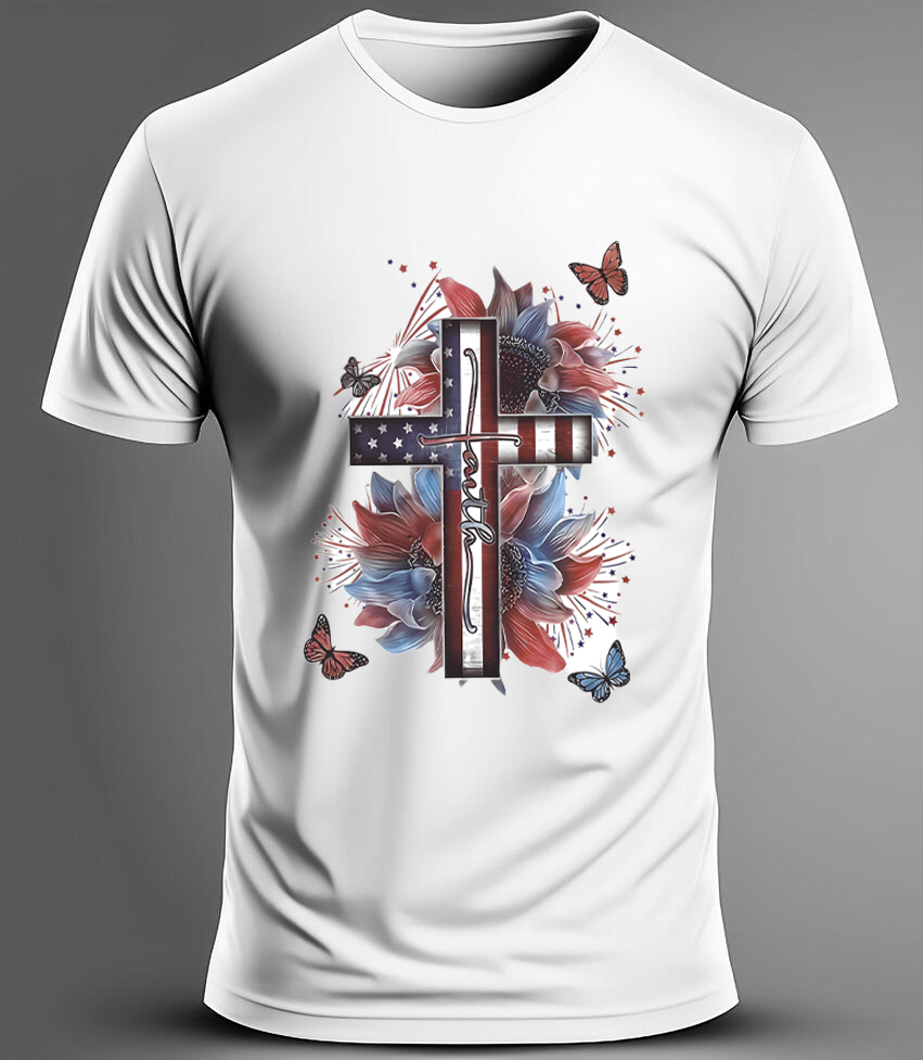 Patriotic Cross Floral T-Shirt