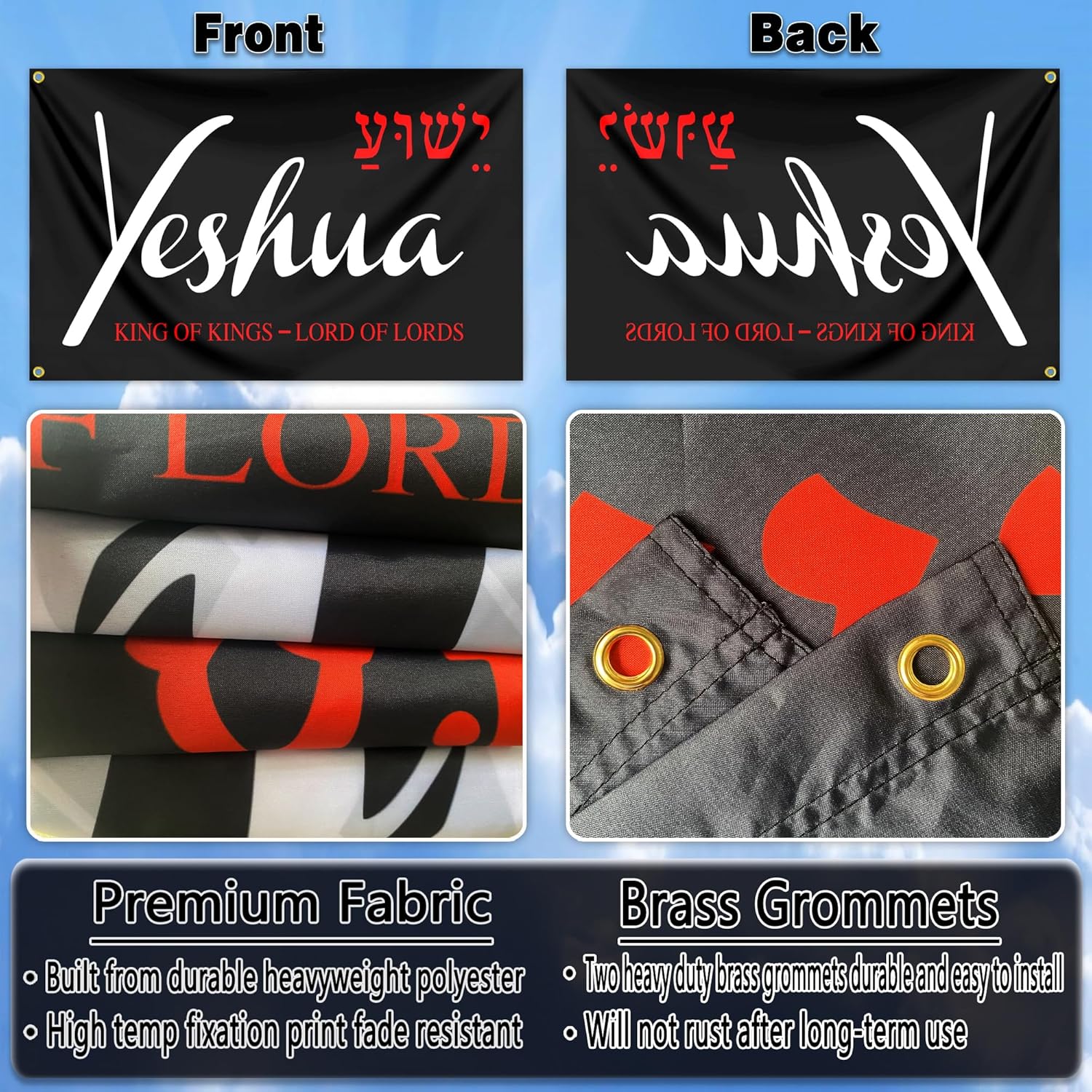 Yeshua 3x5 Ft American Jesus Flag - Polyester Double Sided Christian Yeshua King Of Kings Lord Of Lords Flag