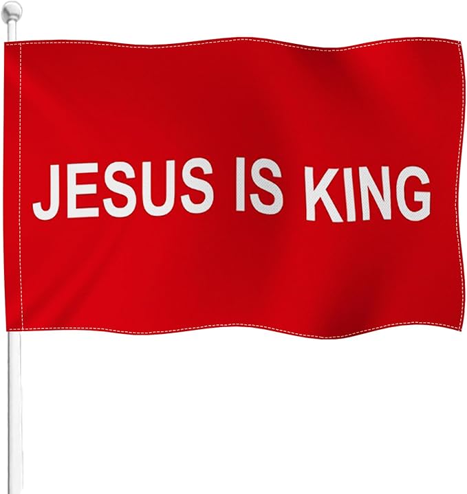 Jesus is King Flag 2x3ft Double Sided Burlap Christian Hope Faith Red Four Sided Stitched Bright Vivid Color Durable UV Fade Resistant Weatherproof