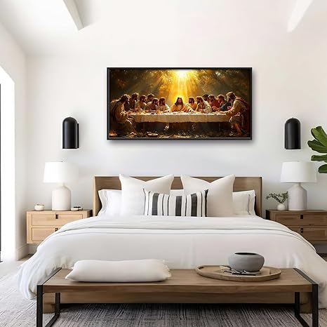  Large 60L" x 30W" The Last Supper Wall Art for Living Room, Christian Canvas Oversized Wall Decor, Jesus 