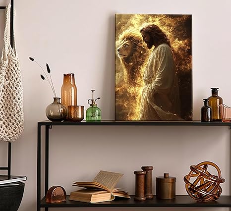  Jesus And Lion Canvas Wall Art Jesus Christian Painting 
