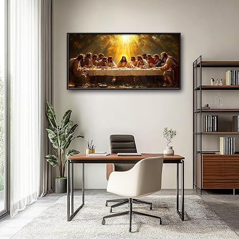  Large 60L" x 30W" The Last Supper Wall Art for Living Room, Christian Canvas Oversized Wall Decor, Jesus 