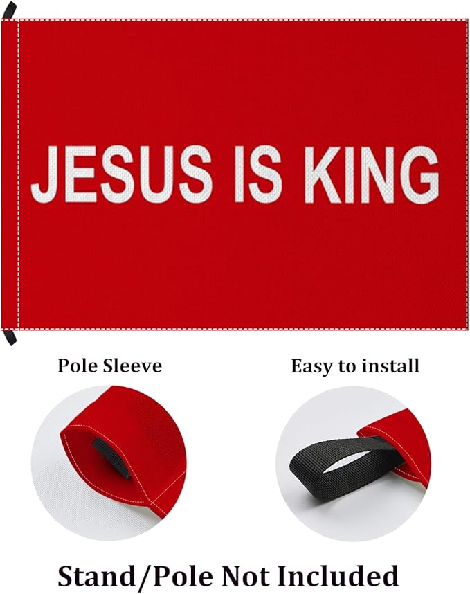  Jesus is King Flag 2x3ft Double Sided Burlap Christian Hope Faith Red Four Sided Stitched Bright Vivid Color Durable UV Fade Resistant Weatherproof