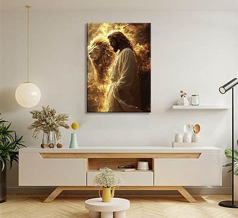  Jesus And Lion Canvas Wall Art Jesus Christian Painting 