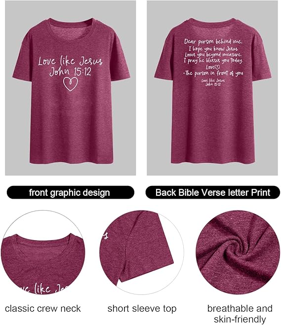 Love Like Jesus Faith Shirt Dear Person Behind Me Faith Scripture Graphic Tees Christian Shirts for Women: 