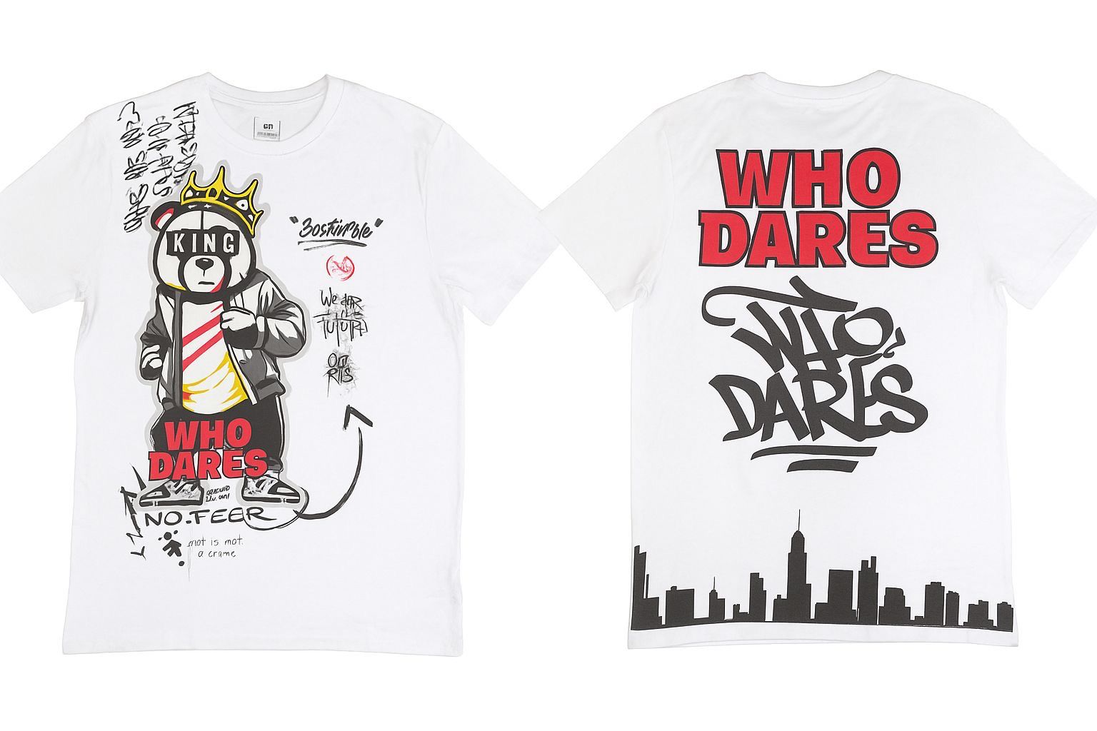 Camiseta blanca con diseño de oso rey