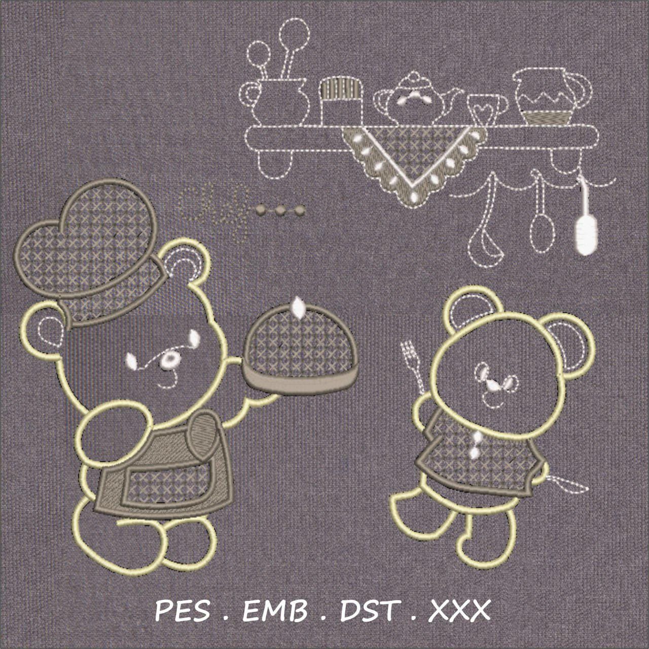 Chef Bear Kitchen Embroidery Design | Cute Cooking Teddy with Apron |