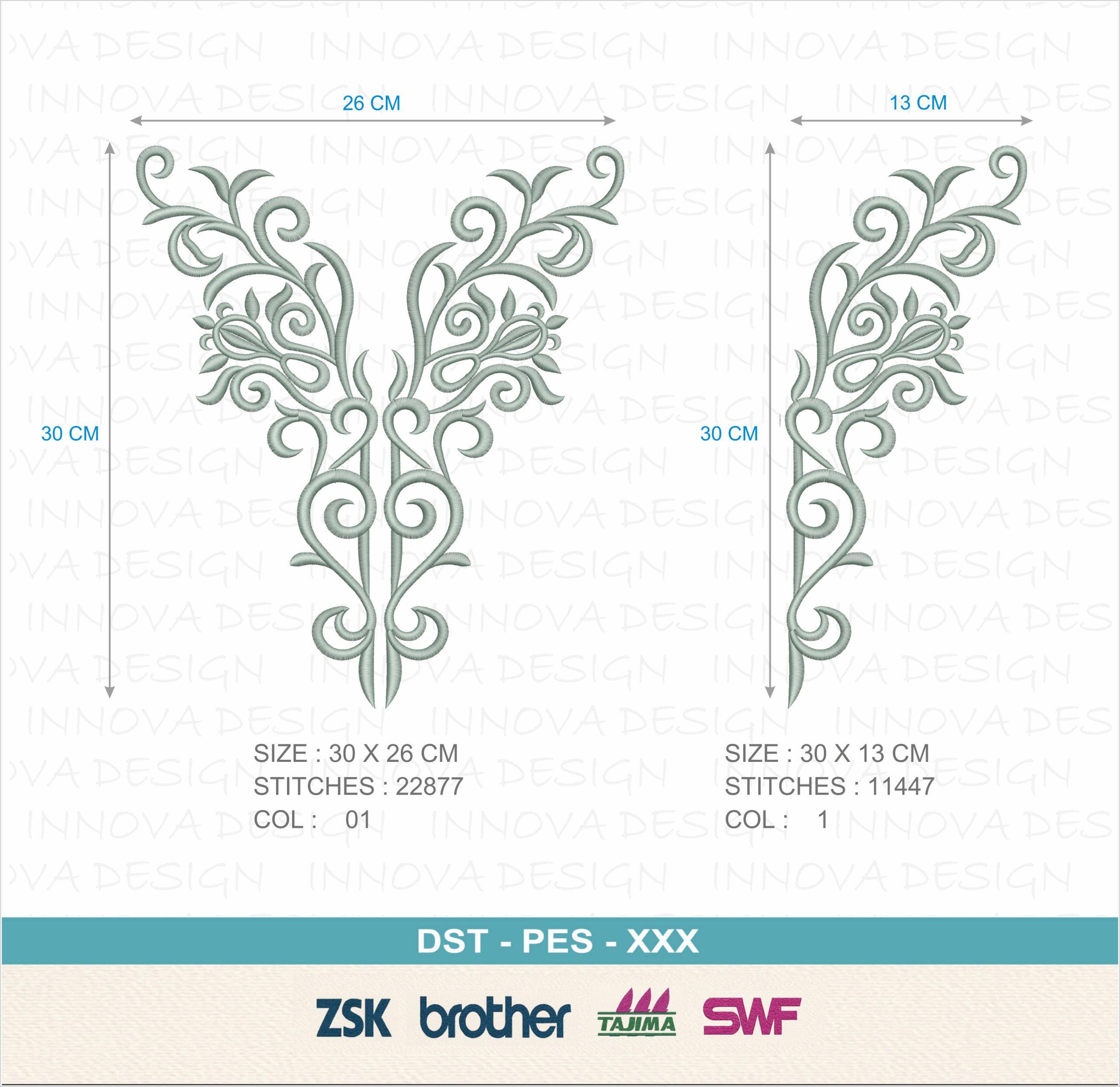 Elegant Floral Swirl Embroidery Design