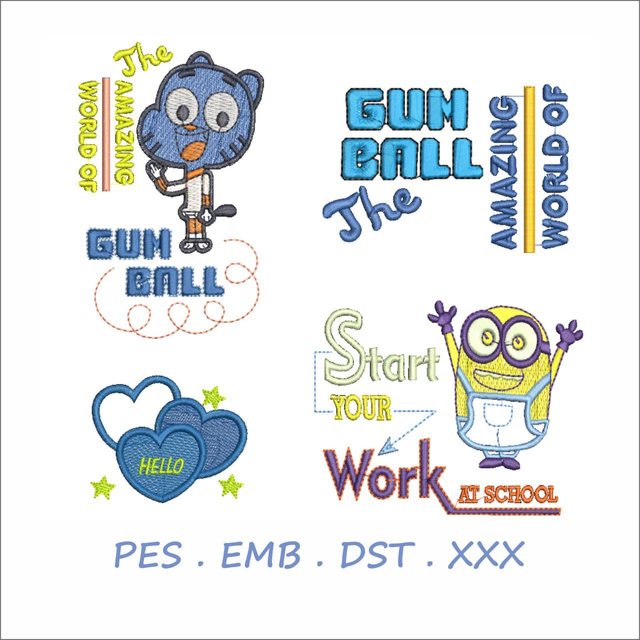 Cartoon School Embroidery Design Pack | Gumball & Minion Theme |